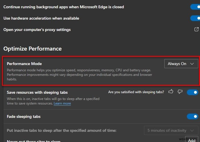 วิธีปิดใช้งานหรือเปิดใช้งานโหมดประสิทธิภาพใน Microsoft Edge 