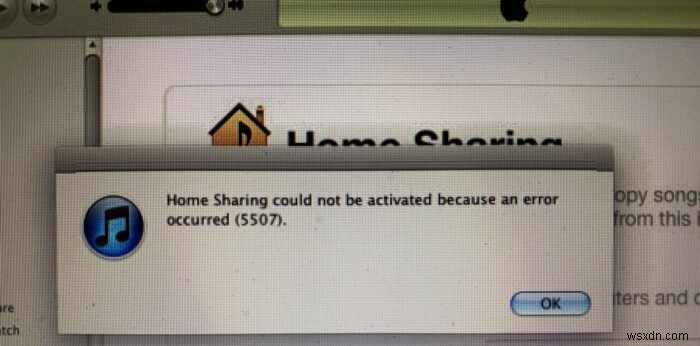 ไม่สามารถเปิดใช้งาน Home Sharing ข้อผิดพลาด 5507 ใน Windows 10 