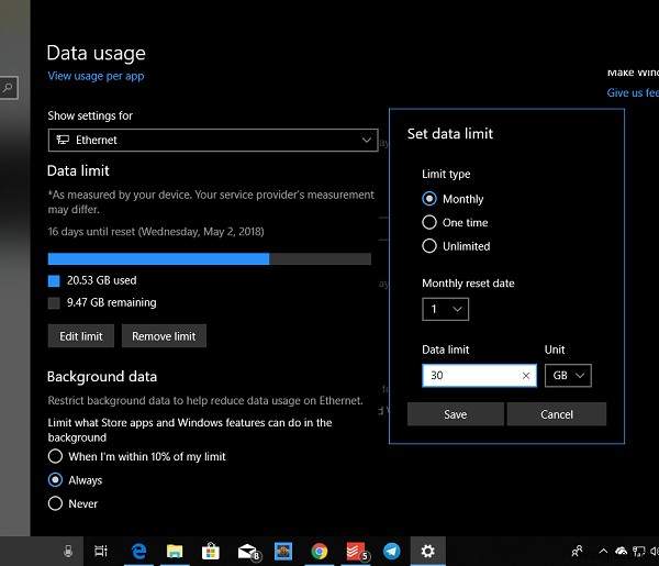 วิธีตั้งค่า Data Limit สำหรับ Wireless และ Ethernet Adapter บน Windows 11/10 