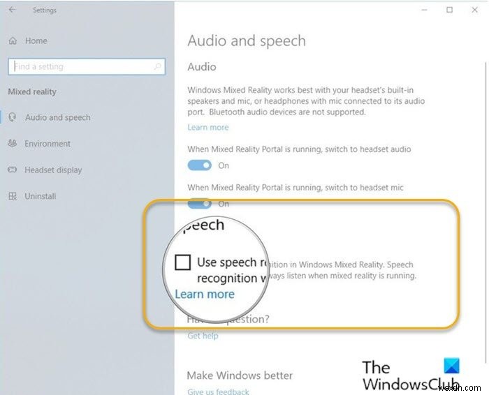 วิธีเปิดหรือปิดใช้การรู้จำเสียงใน Windows Mixed Reality ใน Windows 10 