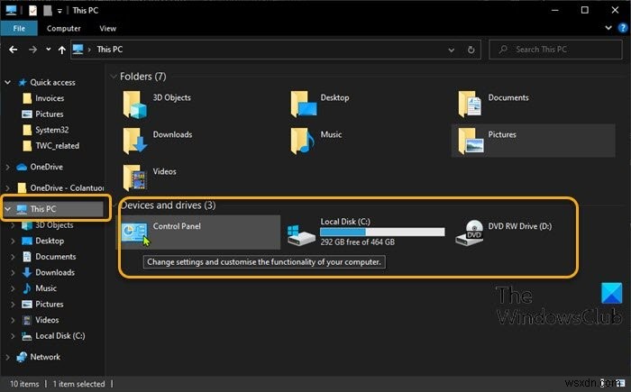 วิธีเพิ่มแผงควบคุมใน File Explorer ใน Windows 11/10 