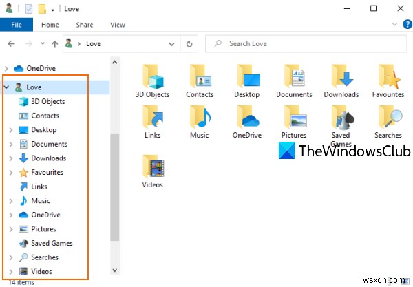 วิธีเพิ่มโฟลเดอร์โปรไฟล์ผู้ใช้ไปยังบานหน้าต่างนำทางของ Windows 10 File Explorer 