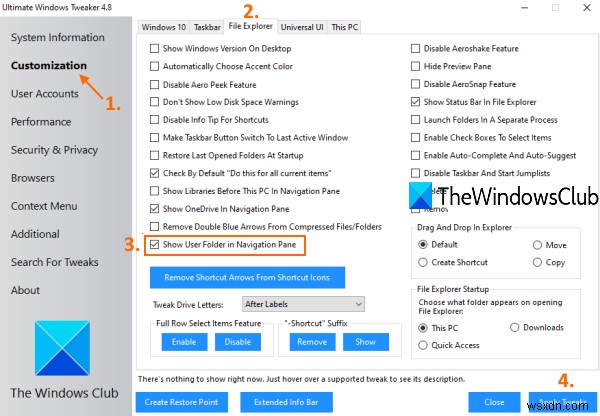 วิธีเพิ่มโฟลเดอร์โปรไฟล์ผู้ใช้ไปยังบานหน้าต่างนำทางของ Windows 10 File Explorer 