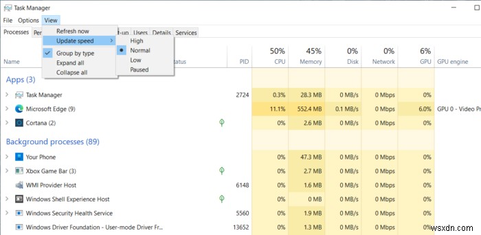 วิธีเปลี่ยนความเร็ว Task Manager Data Update ใน Windows 10 