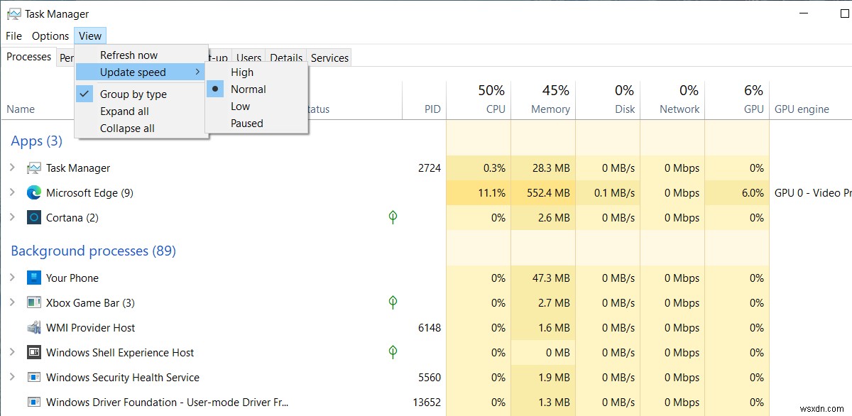 วิธีเปลี่ยนความเร็ว Task Manager Data Update ใน Windows 10 