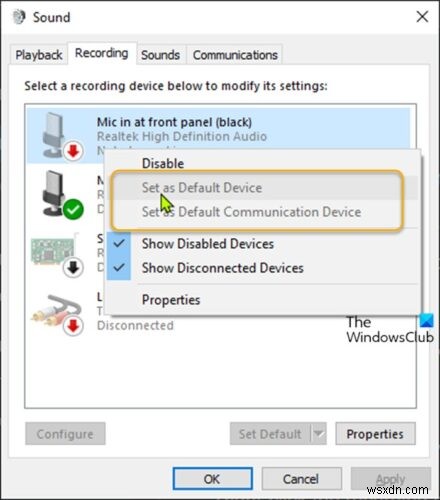 วิธีเปลี่ยนอุปกรณ์อินพุตเสียงเริ่มต้นใน Windows 11/10 
