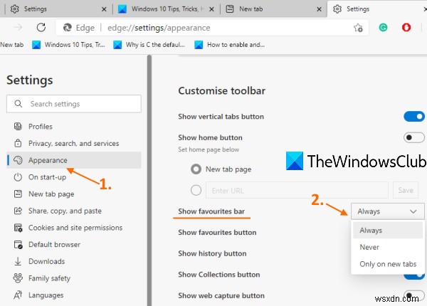 วิธีแสดงแถบรายการโปรดใน Microsoft Edge บน Windows 10 