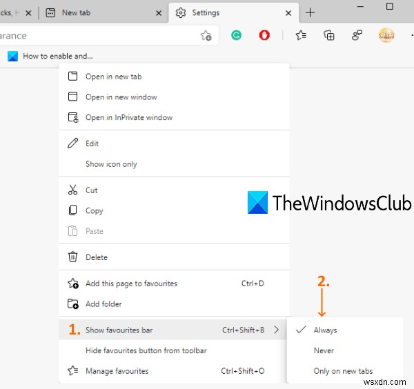 วิธีแสดงแถบรายการโปรดใน Microsoft Edge บน Windows 10 