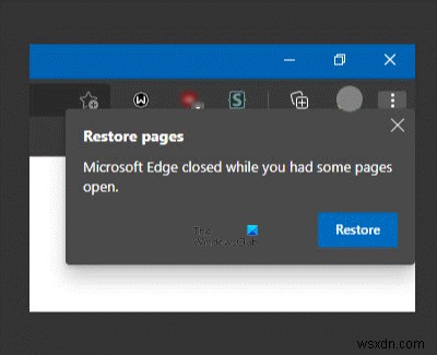 วิธีปิดการใช้งานการแจ้งเตือน Restore Pages ในเบราว์เซอร์ Edge 