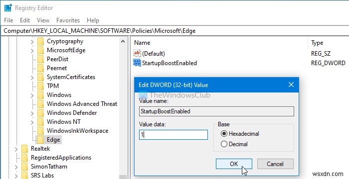 วิธีเปิดหรือปิด Startup Boost ใน Edge โดยใช้ Registry หรือ Group Policy Editor 