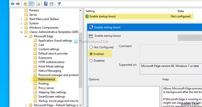 วิธีเปิดหรือปิด Startup Boost ใน Edge โดยใช้ Registry หรือ Group Policy Editor 