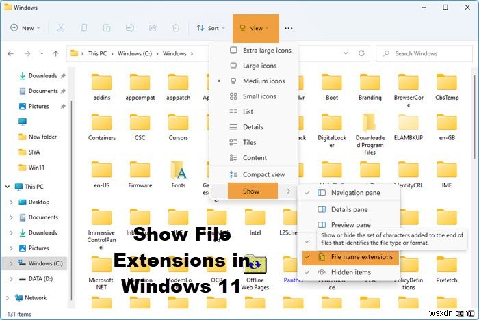 วิธีแสดงนามสกุลไฟล์ใน Windows 11/10 