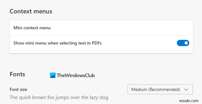 วิธีเปิดใช้งานหรือปิดใช้งานเมนูขนาดเล็กสำหรับไฟล์ PDF ใน Microsoft Edge 
