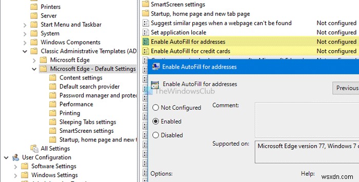 วิธีเปิดหรือปิดใช้งานป้อนอัตโนมัติสำหรับที่อยู่และบัตรเครดิตใน Edge บน Windows 10 