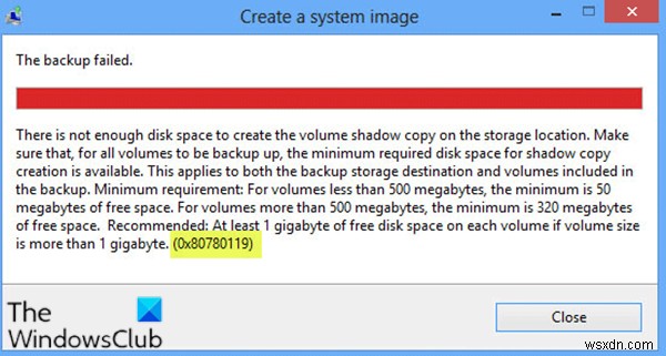 แก้ไขการสำรองข้อมูลล้มเหลว 0x80780119 ข้อผิดพลาดใน Windows 11/10 