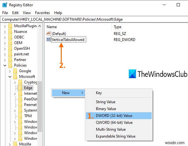 ปิดใช้งานแท็บแนวตั้งใน Microsoft Edge โดยใช้ Registry ใน Windows 10 
