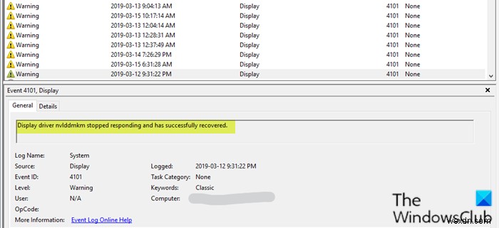 ไดรเวอร์จอแสดงผล nvlddmkm หยุดตอบสนองและกู้คืนได้สำเร็จ 