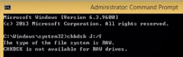 ประเภทของระบบไฟล์คือ RAW ไม่มี CHKDSK สำหรับไดรฟ์ RAW 