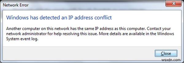 Windows ตรวจพบความขัดแย้งของที่อยู่ IP 