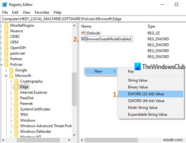 เปิดหรือปิดใช้งานโหมดผู้เยี่ยมชมใน Microsoft Edge โดยใช้ Windows 10 Registry 