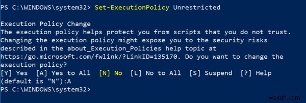 PowerShell:ไม่สามารถโหลดไฟล์ได้เนื่องจากสคริปต์การรันถูกปิดใช้งานบนระบบนี้ 