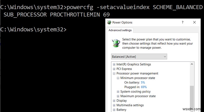วิธีเปลี่ยนสถานะพลังงานของโปรเซสเซอร์เมื่อใช้แบตเตอรี่โดยใช้บรรทัดคำสั่ง PowerCFG ใน Windows 10 