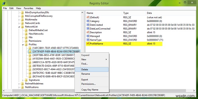 ลบโปรไฟล์เครือข่าย WiFi ด้วยตนเองโดยใช้ Registry ใน Windows 11/10 