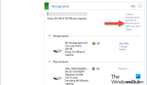 วิธีเปลี่ยนชื่อ Storage Pool สำหรับพื้นที่เก็บข้อมูลใน Windows 10 