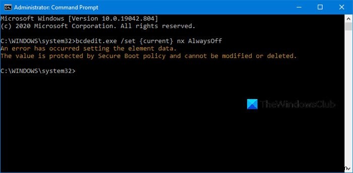 ค่านี้ได้รับการปกป้องโดยนโยบาย Secure Boot และไม่สามารถแก้ไขหรือลบได้ 