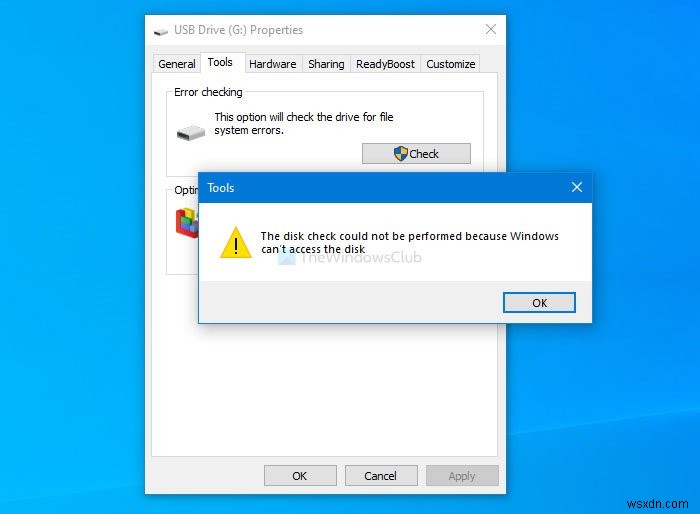 ไม่สามารถตรวจสอบดิสก์ได้เนื่องจาก Windows ไม่สามารถเข้าถึงดิสก์ได้ 