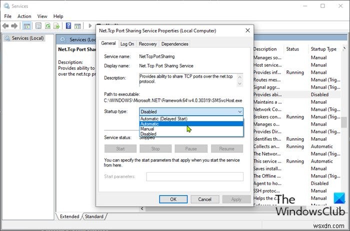 ไม่สามารถเริ่มบริการ NET.TCP Port Sharing บน Windows 11/10 