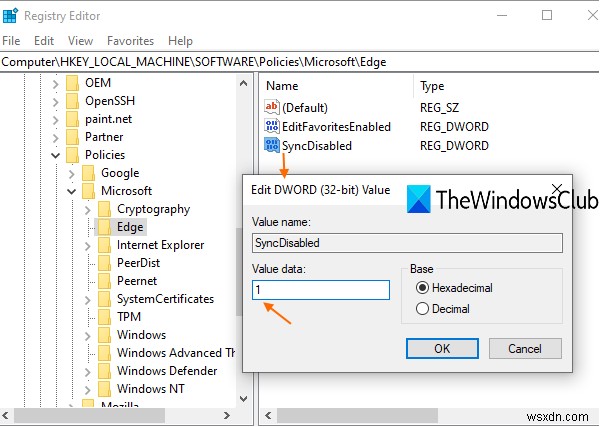 วิธีเปิดหรือปิดใช้งานการซิงค์สำหรับโปรไฟล์ทั้งหมดใน Microsoft Edge โดยใช้ Registry 