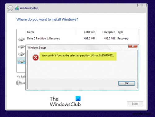 เราไม่สามารถฟอร์แมตพาร์ติชันที่เลือกได้ – ข้อผิดพลาด 0x80070057 