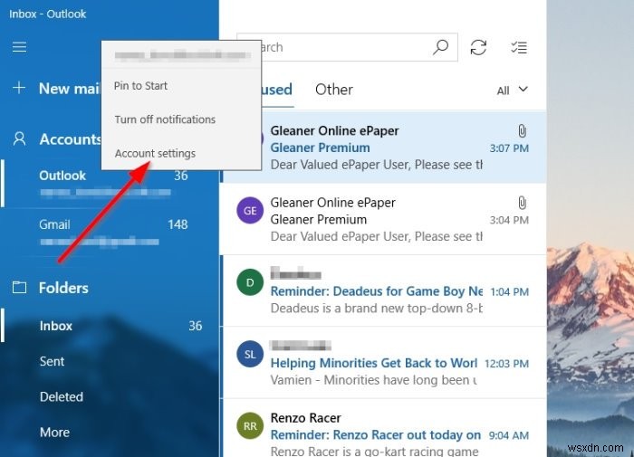 วิธีเปลี่ยนลำดับบัญชีอีเมลในแอพ Windows 10 Mail 