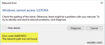 แก้ไขรหัสข้อผิดพลาด 0x80070035 ไม่พบเส้นทางเครือข่ายใน Windows 11/10 