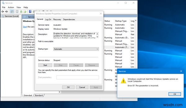 Windows ไม่สามารถเริ่มบริการ Windows Update บน Local Computer 