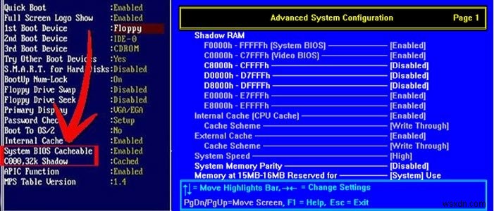 จะปิดการใช้งาน BIOS Cache หรือ Shadowing ได้อย่างไร? 