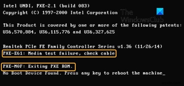 แก้ไข PXE-E61, ความล้มเหลวในการทดสอบสื่อ, ตรวจสอบข้อผิดพลาดในการบูตสายเคเบิลใน Windows 11/10 