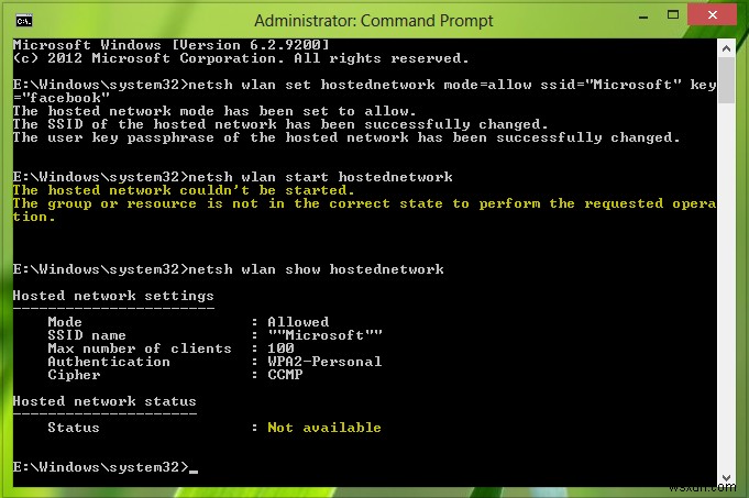 ไม่สามารถเริ่มเครือข่ายที่โฮสต์ขณะตั้งค่า Windows เป็น HotSpot 