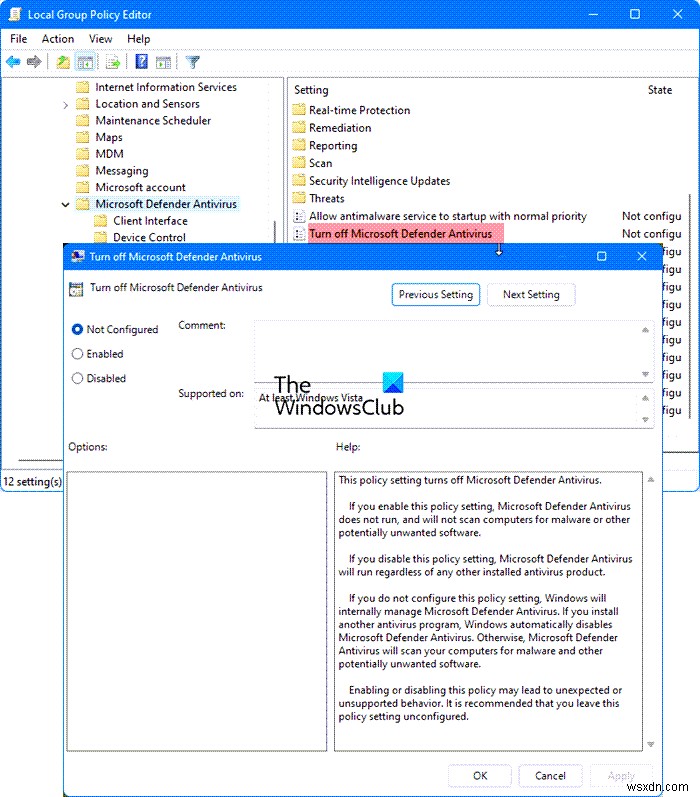วิธีปิดการใช้งาน Microsoft Defender ใน Windows 11/10 
