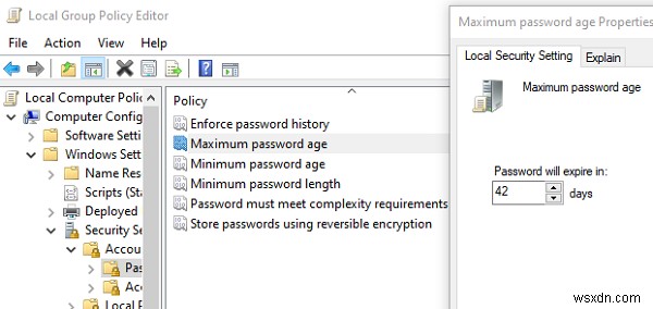 กำหนดวันหมดอายุรหัสผ่านสำหรับบัญชี Microsoft และบัญชีท้องถิ่น 