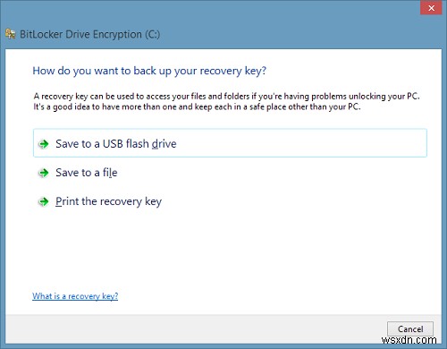 ไม่สามารถบันทึกคีย์การกู้คืนของคุณลงในข้อผิดพลาดตำแหน่งนี้สำหรับ BitLocker 