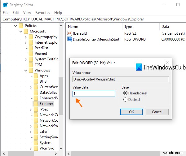 ปิดใช้งานคลิกขวาเมนูบริบทในเมนูเริ่มของ Windows 11/10 