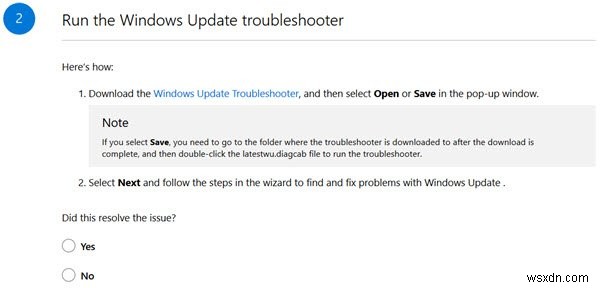 แก้ไขข้อผิดพลาด Windows Update โดยใช้ตัวแก้ไขปัญหาออนไลน์ของ Microsoft 