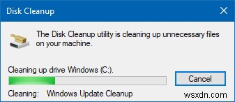 การล้างข้อมูลบนดิสก์ค้างอยู่ใน Windows Update Cleanup 