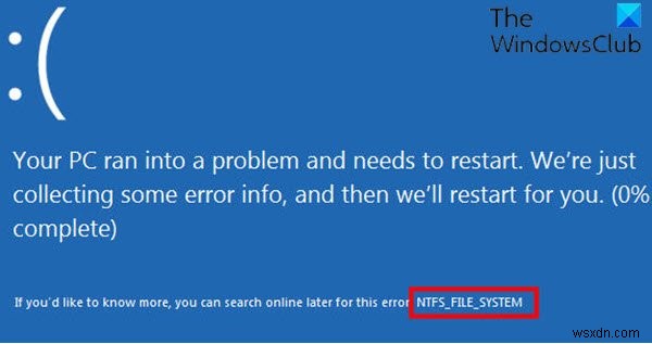 แก้ไขข้อผิดพลาด NTFS FILE SYSTEM หน้าจอสีน้ำเงินใน Windows 11/10 