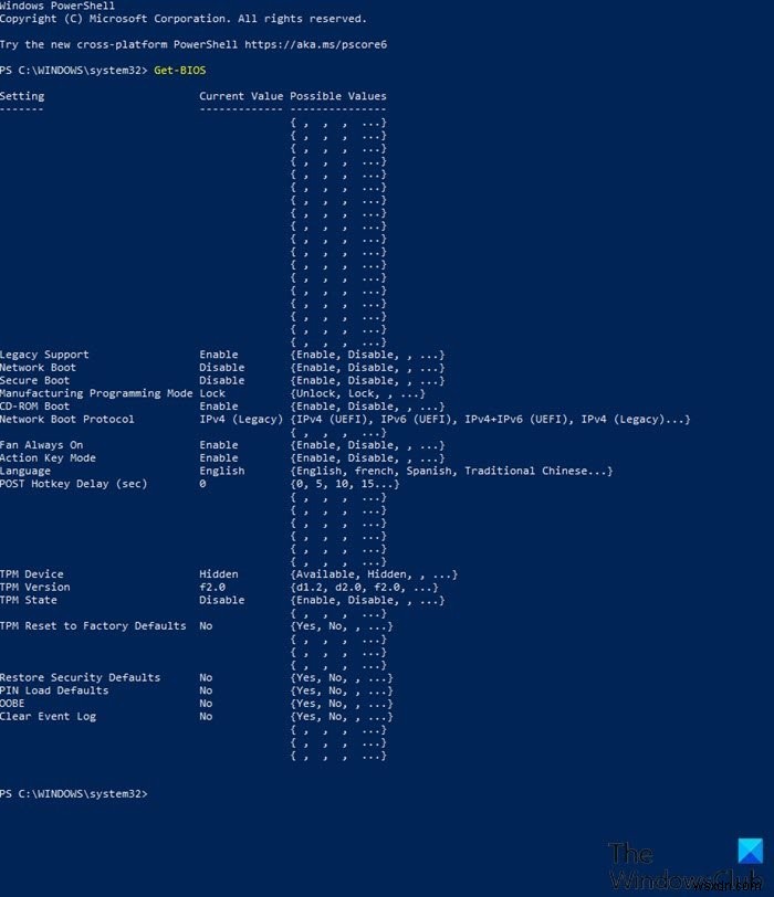 วิธีแสดงรายการการตั้งค่า BIOS ของคอมพิวเตอร์โดยใช้โมดูล GetBIOS PowerShell 