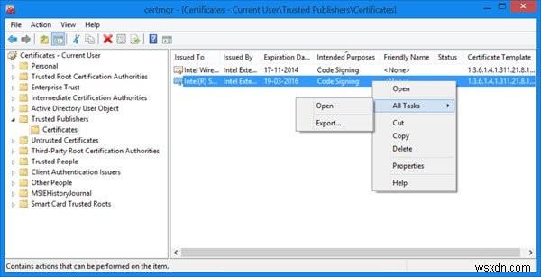 Certmgr.msc หรือตัวจัดการใบรับรองใน Windows 11/10 