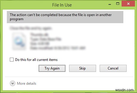 ไฟล์ที่ใช้อยู่ ไม่สามารถดำเนินการได้เนื่องจากไฟล์นั้นเปิดอยู่ในโปรแกรมอื่น 