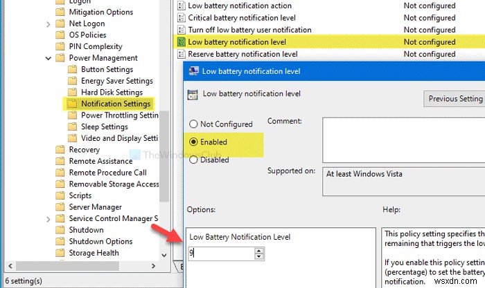 จัดการการตั้งค่าการแจ้งเตือนแบตเตอรี่โดยใช้ Registry หรือ Group Policy Editor ใน Windows 11/10 